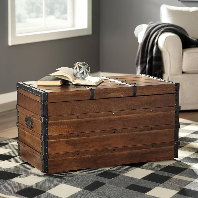 Industrial Storage Coffee Table with Riveted Metal Straps