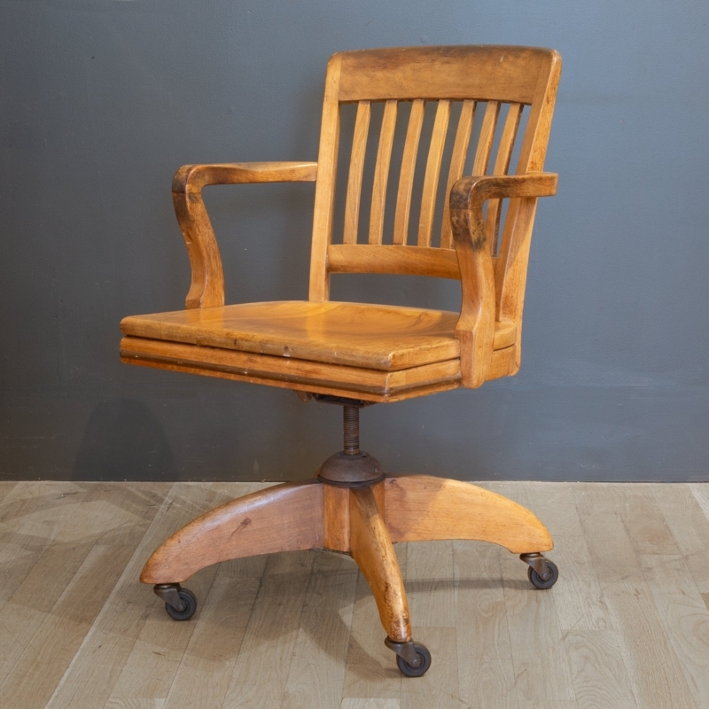 Industrial Swivel Desk Chair Four Star Base Warm Honey Oak