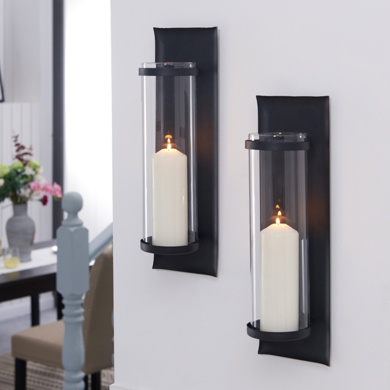 Industrial Wall Sconce Set Glass Cylinders Rectangular Backplate Metal