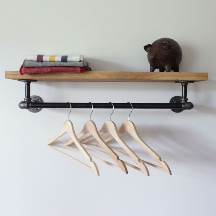 Industrial Wall Shelf with Plumbing Pipe Brackets and Rustic Finish