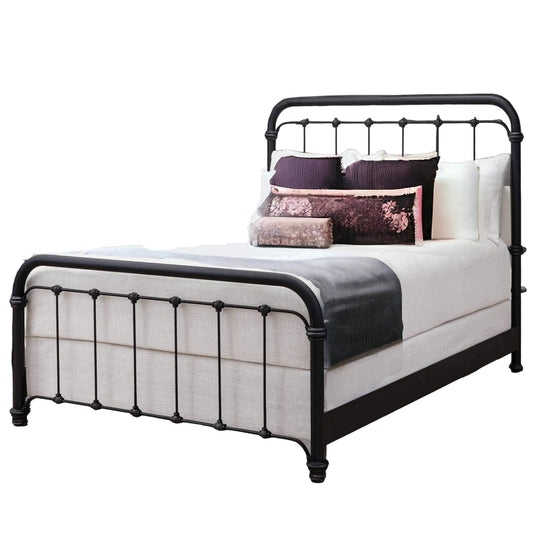 Iron Bed Spindle Headboard Curved Top Upholstered Side Rails Vintage
