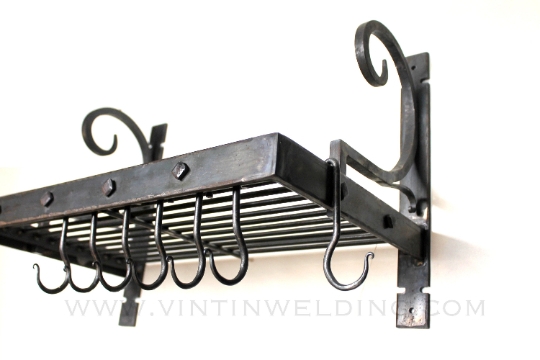 Iron Pot Rack with Scroll Brackets & Rivets