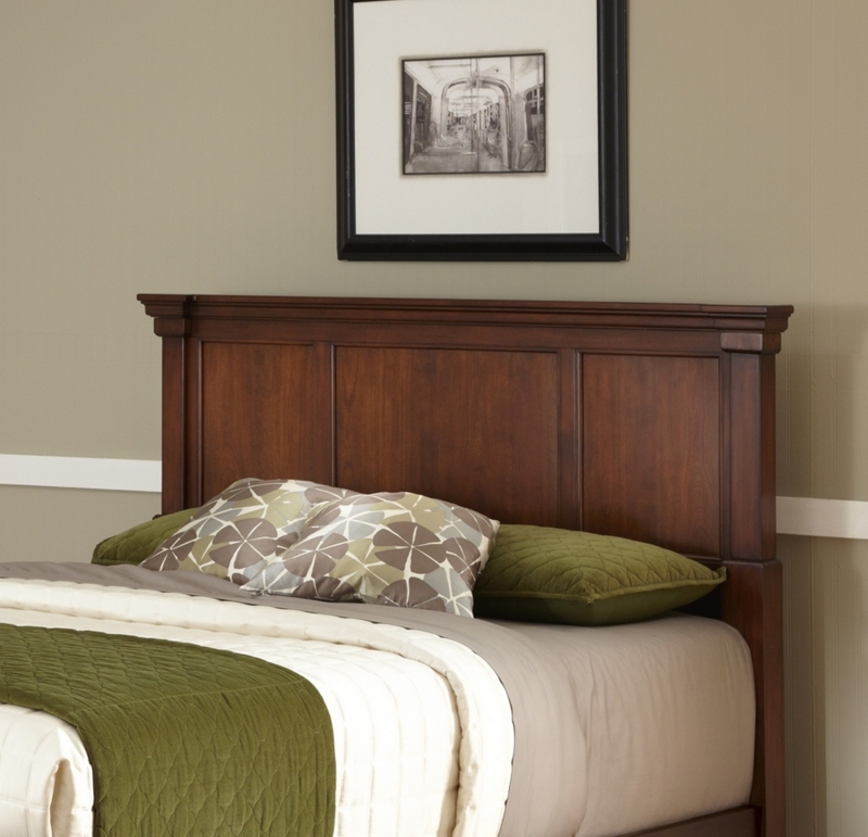 King Headboard: Cherry Brown, Recessed Panels, Crown Molding Detail