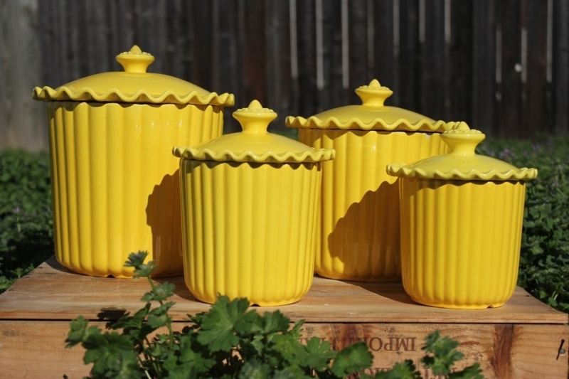Kitchen Canisters Ruffled Lid Edge Fluted Texture Sunshine Yellow