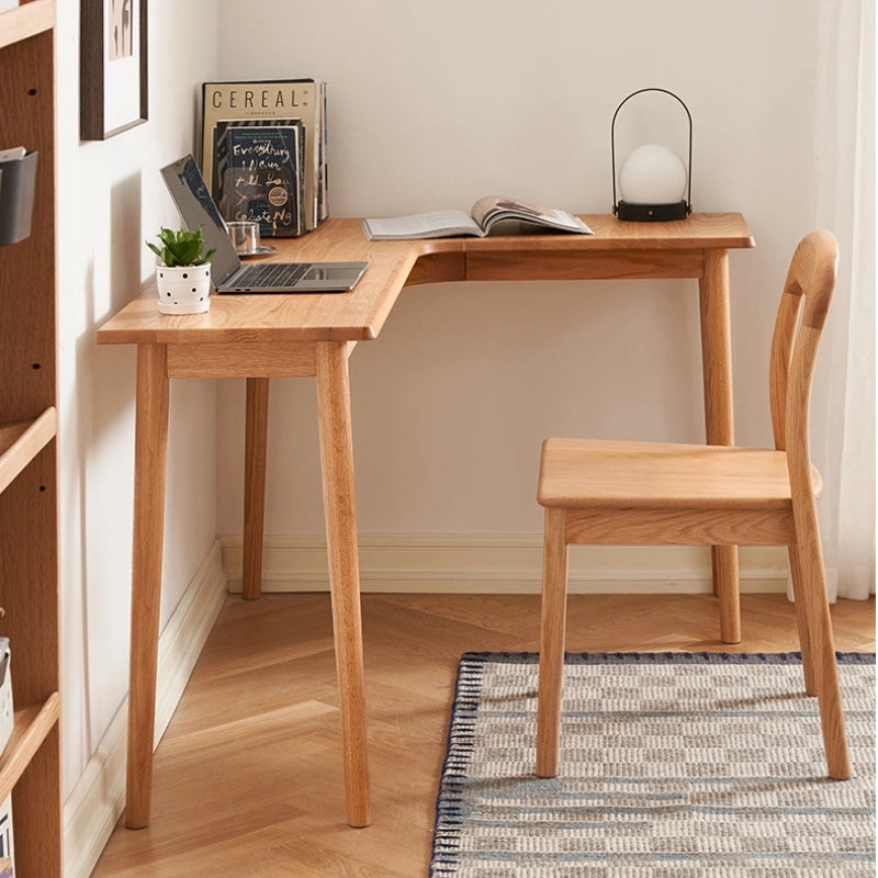 L-Shaped Desk Tapered Legs Natural Oak Slim Profile Scandinavian Style