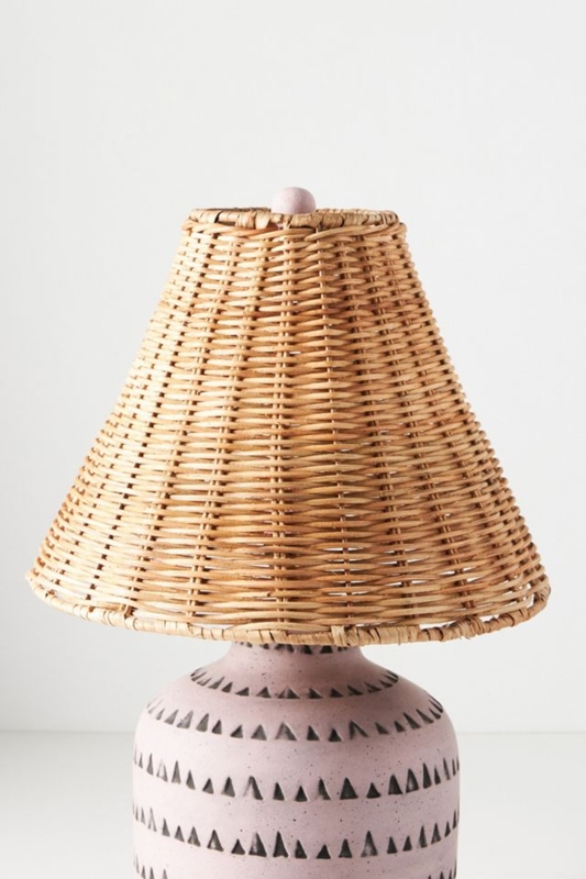 Lamp Shade Rattan Empire Shape Geometric Ceramic Base Dusty Pink