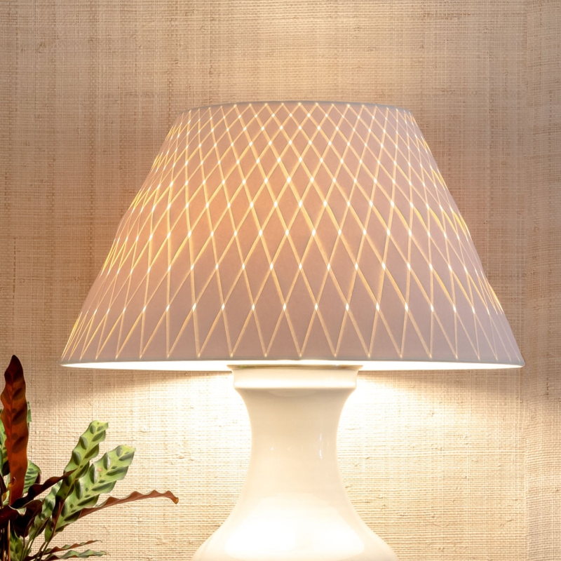 Lampshade Woven Paper Diamond Lattice Geometric Cutouts Tapered Shape