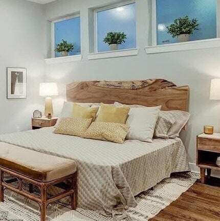 Live Edge Headboard: Single Wood Slab, Organic Form, Natural Grain
