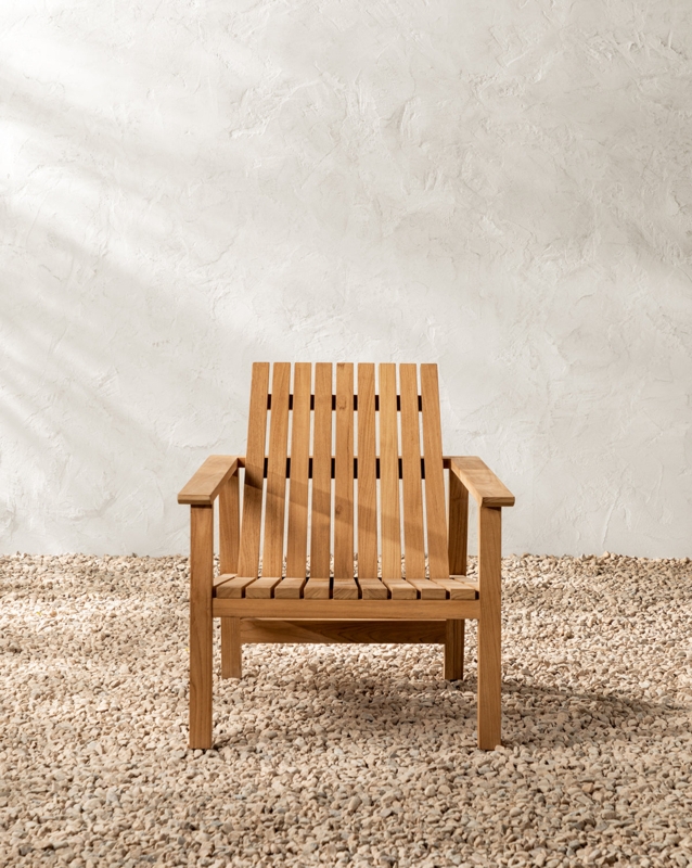 Lounge Chair Organic Style Vertical Slat Back Honey Brown