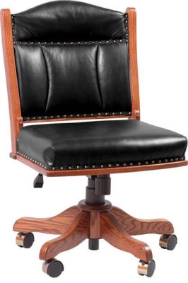 Low Back Office Chair Nailhead Trim Black Leather Traditional