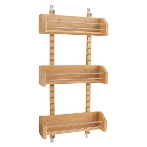 Maple Wood Spice Rack Door Mount Organizer with Chrome Rails