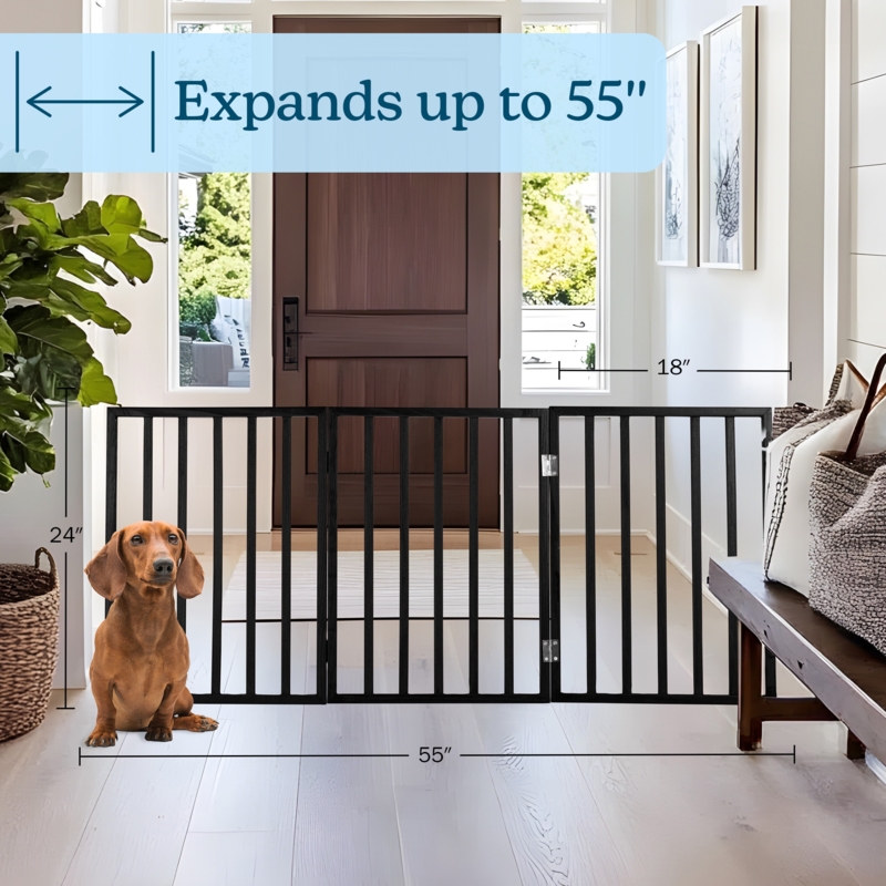 Matte Black Wooden Pet Gate Folding Expandable