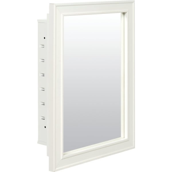 Medicine Cabinet Classic White Wood Beveled Frame Recessed Mount