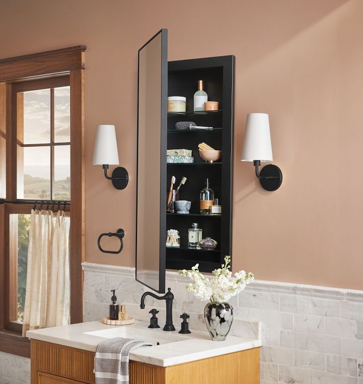 Medicine Cabinet Inset Mount Oil Rubbed Bronze Glass Shelves