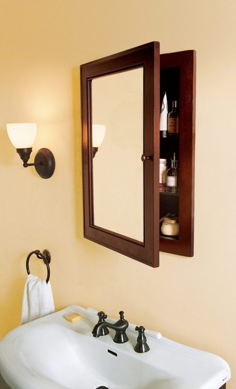Medicine Cabinet Recessed Wood Framed Mirror Interior Shelving