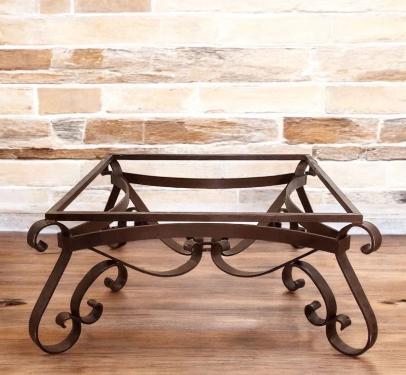 Mesquite Square Coffee Table w/ Wrought Iron Base  Your Western Decor