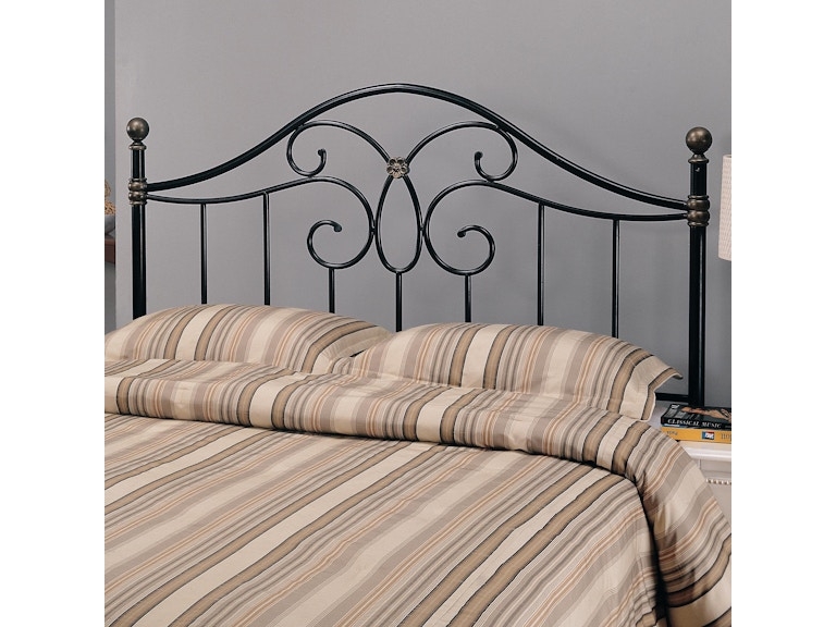 Metal Headboard Black Arched Scrollwork Floral Medallion Traditional