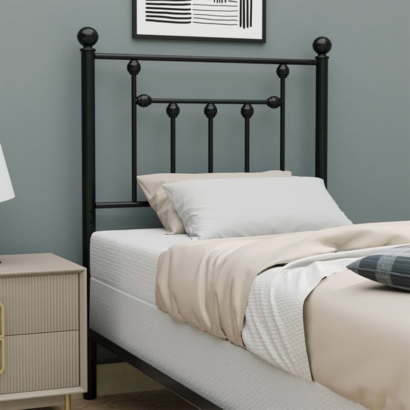 Metal Headboard Matte Black Ball Finials Adjustable Spindle Design