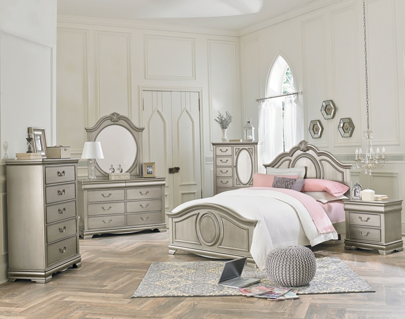 Metallic Bedroom Furniture Oval Recessed Panels