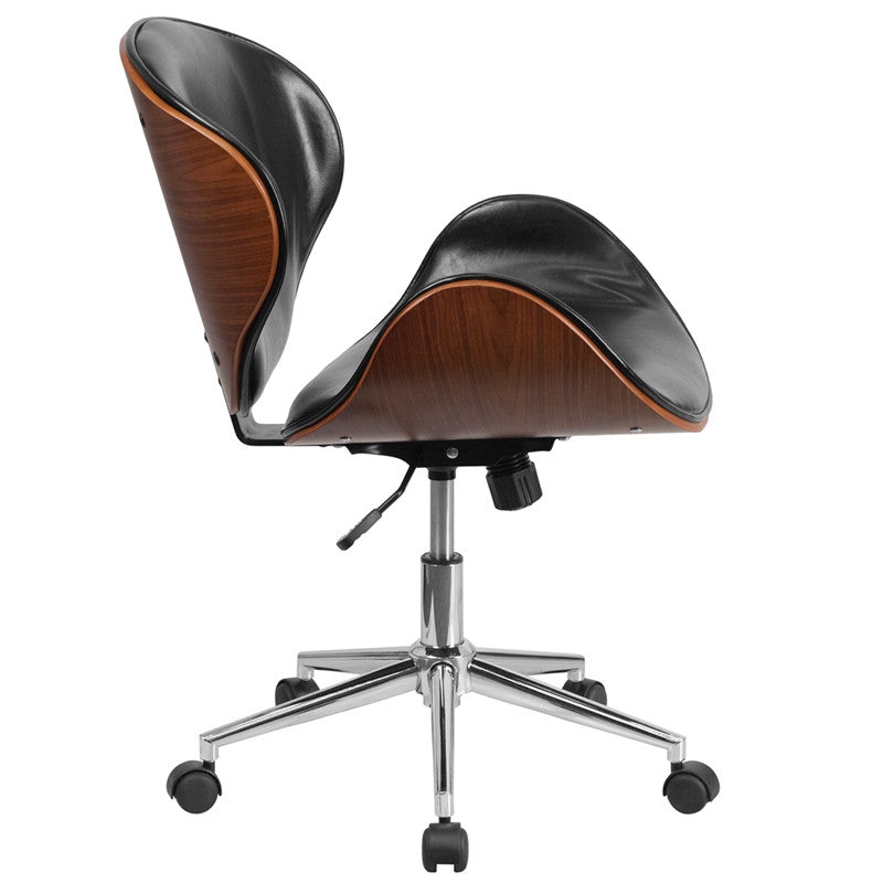 Mid Century Office Chair Chrome Swivel Base Walnut Bentwood Shell