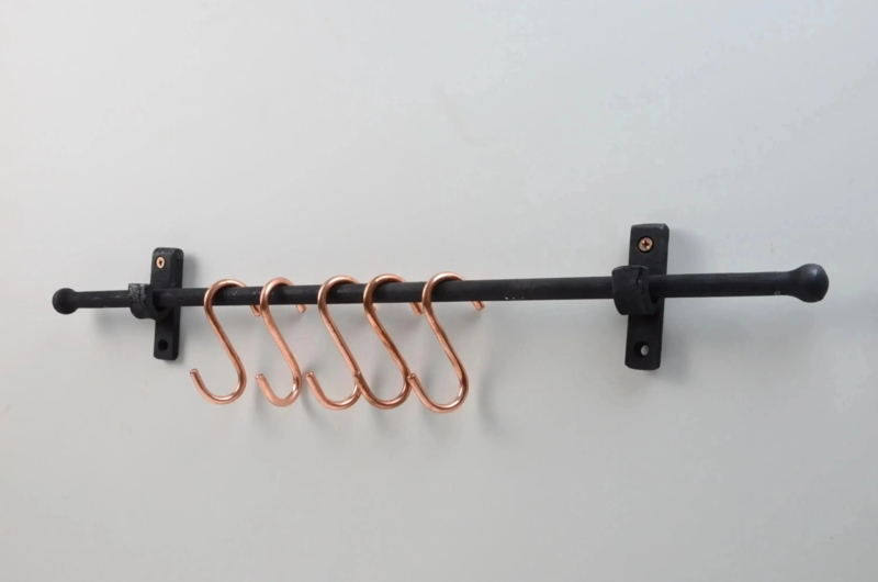Minimalist Iron Rail with Copper S-Hooks