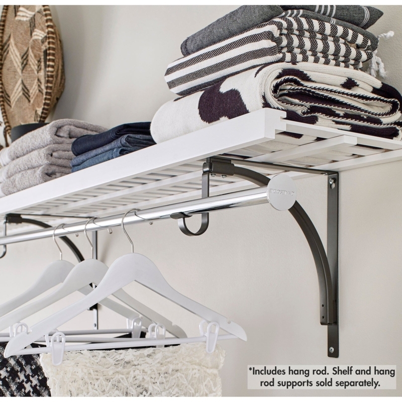 Modern Closet Hang Rod with Slatted White Shelf and Polished Chrome