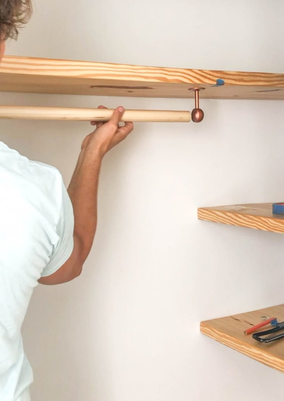 Modern Clothing Rod with Spherical Brackets and Thick Floating Shelf