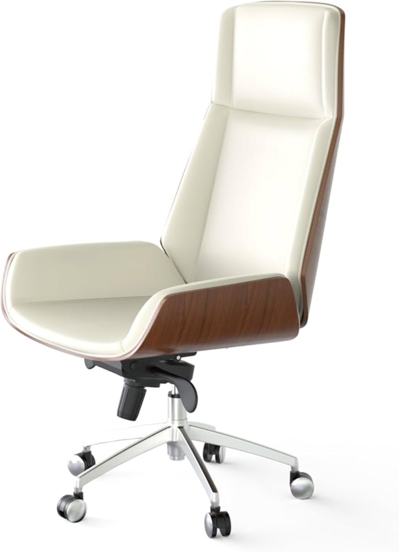 Modern Executive Chair Cream White High Back Curved Wood Shell