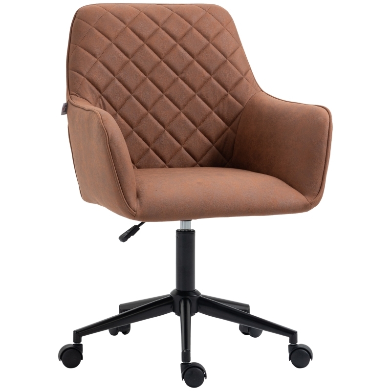 Modern Office Chair Diamond Quilted Upholstery Warm Brown Leather