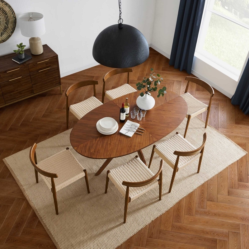 Modern Oval Dining Table Mid-Century Tapered Legs Minimalist