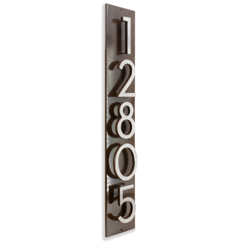 Modern Vertical Address Plaque, Bronze Brown with Raised Profile Numbers