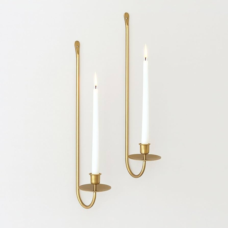 Modern Wall Sconce Set Brushed Gold Finish U-Shaped Arm Minimalist