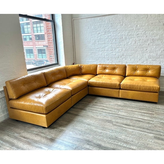 Modular Sectional Sofa 1970s Retro Button Tufted Vintage Style