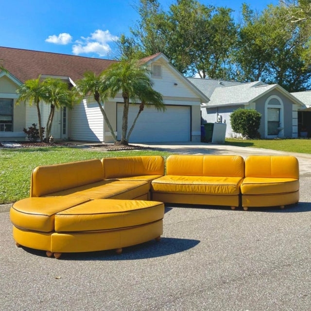 Modular Sectional Sofa Curved Segments Bun Feet Piped Seams
