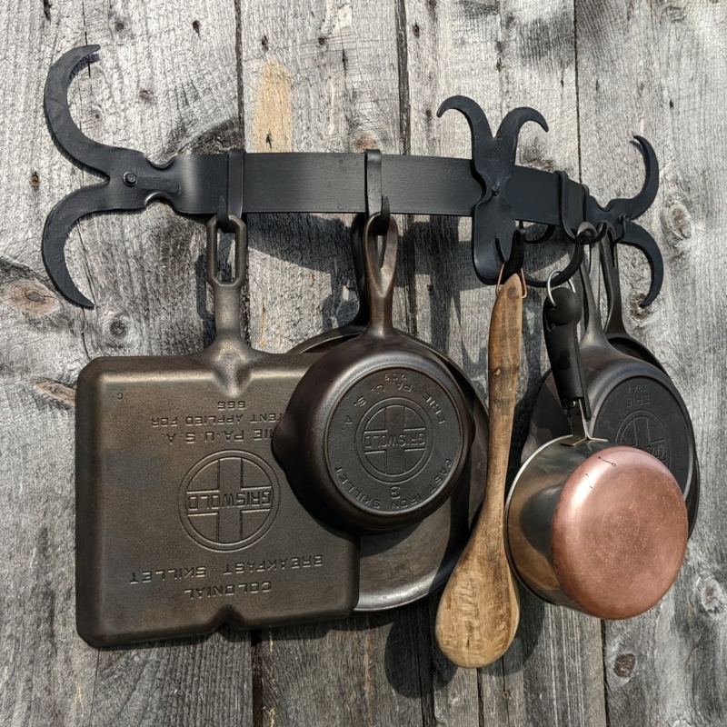 Movable Hooks on Hand Forged Scroll End Rack