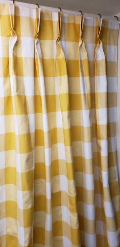 Mustard Buffalo Plaid Pinch Pleat Curtains, Farmhouse Window Panels
