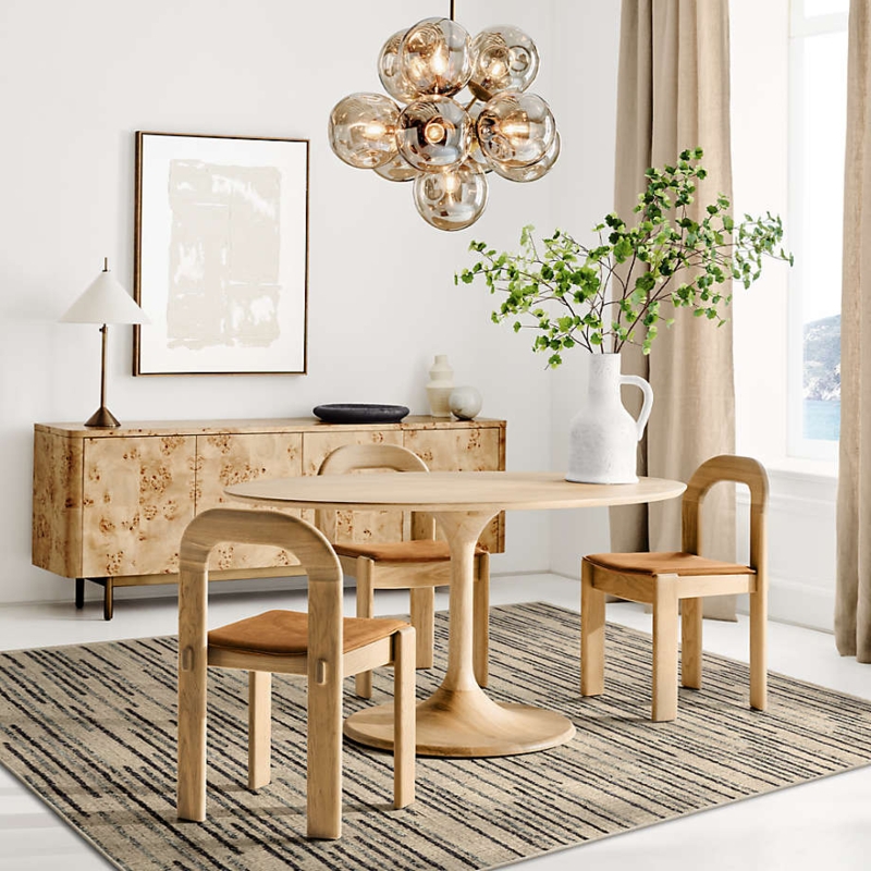 Natural Wood Oval Dining Table Sculptural Pedestal Base