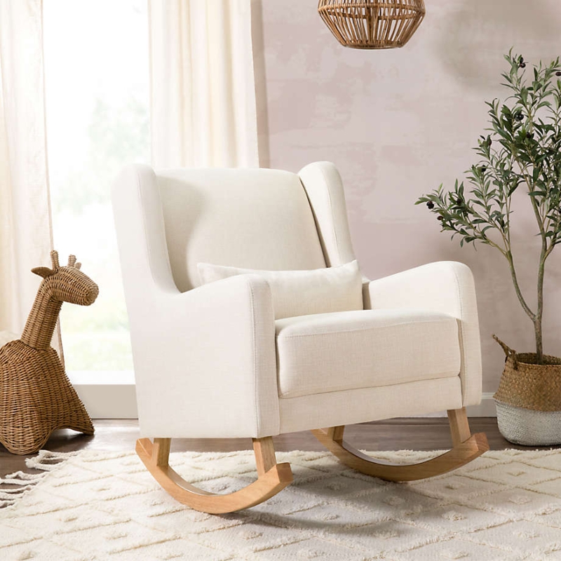 Nursery Rocking Chair Modern Wingback Cream Upholstery