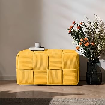 Ottoman Corduroy Basketweave Bench Textured Rectangular Seat