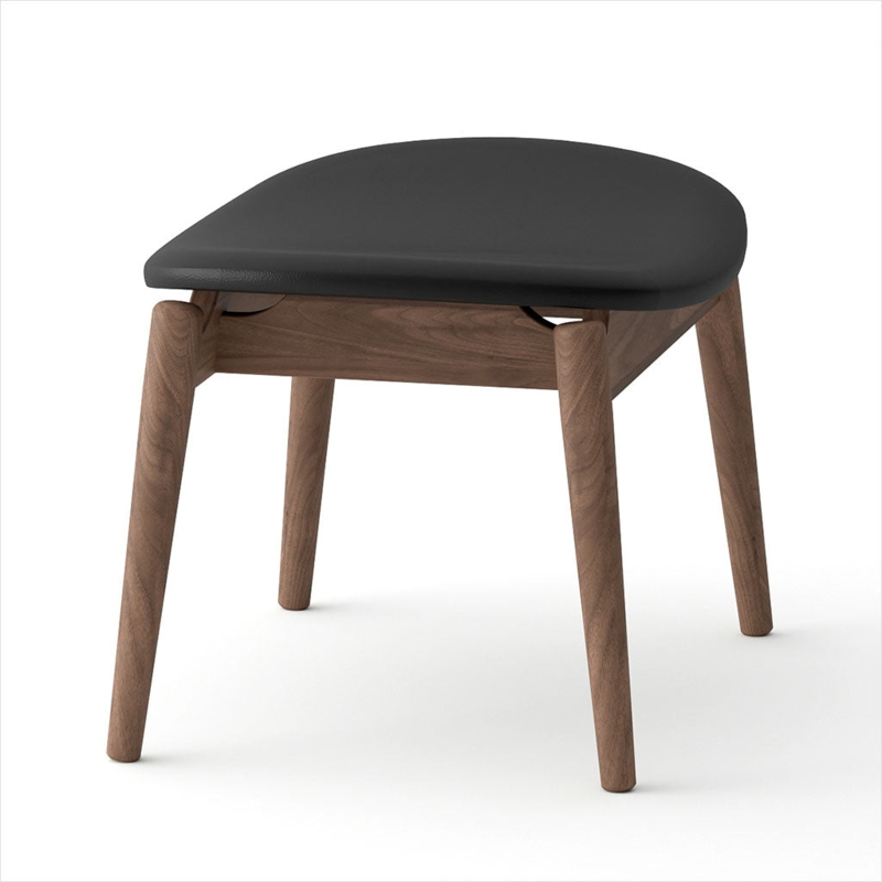 Ottoman Curved Seat Tapered Legs Mid-Century Walnut Footstool