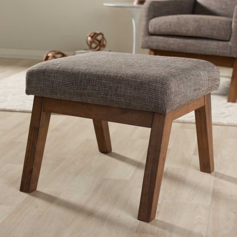 Ottoman Mid Century Splayed Tapered Legs Walnut Wood Footstool
