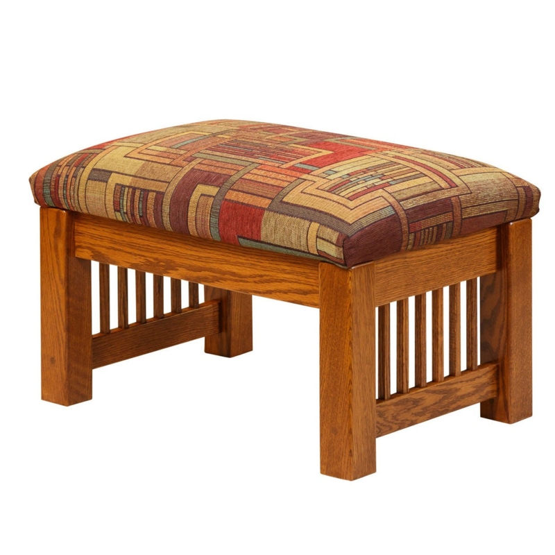 Ottoman Mission Slats Geometric Tapestry Warm Wood Bench