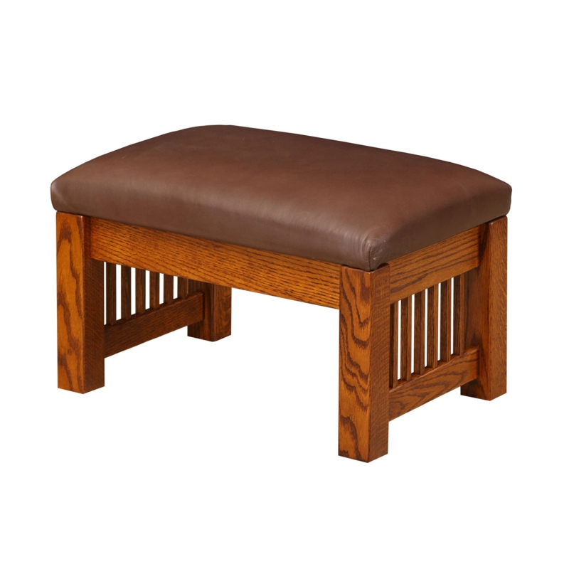 Ottoman Mission Style Vertical Slats Honey Oak Wood Footstool