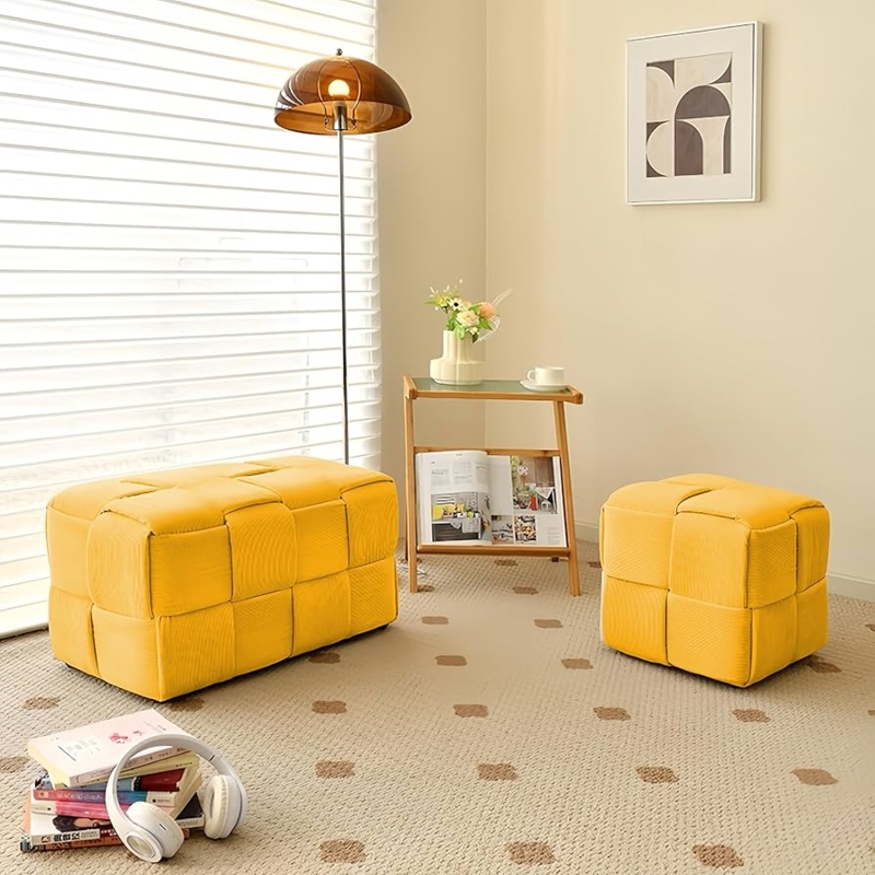 Ottoman Set Woven Corduroy Ottoman Textured Block Seating