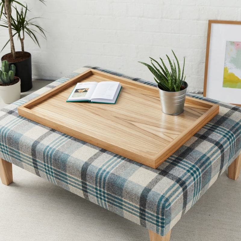 Ottoman Tray: Light Oak Tone, Oversized Design, Raised Lip, Country.