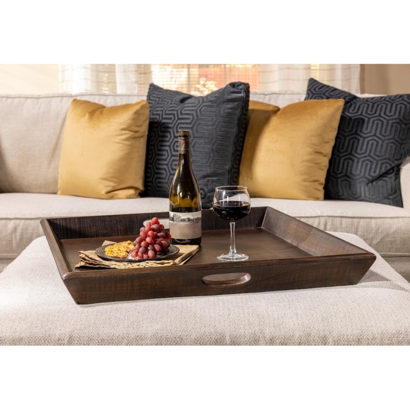 Ottoman Tray: Tobacco Brown Stain, Tapered Sides, Oversized Square.