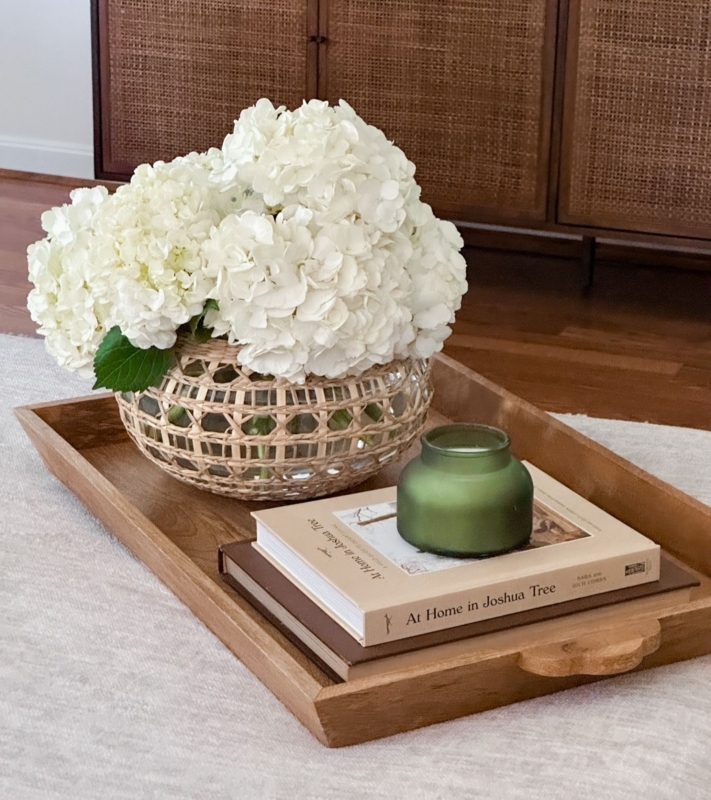 Ottoman Tray: Warm Oak, Integrated Handles, Organic Modern Style.