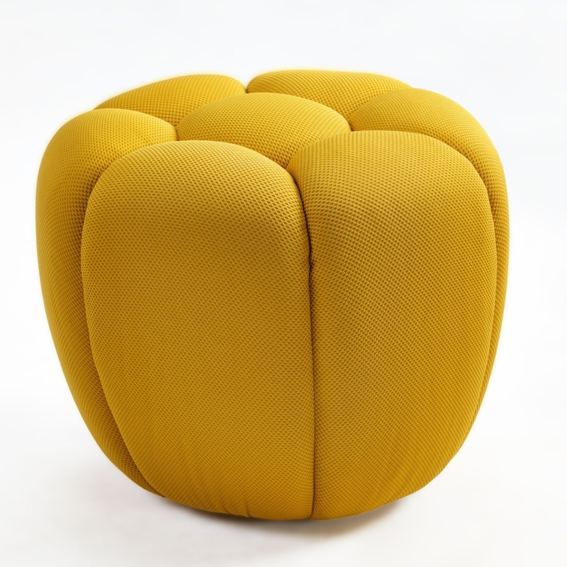 Ottoman Yellow Bubble Design Segmented Fabric Footstool Mesh