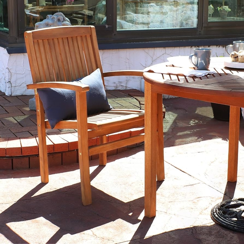 Outdoor Armchair Light Brown Slat Back Stackable Dining