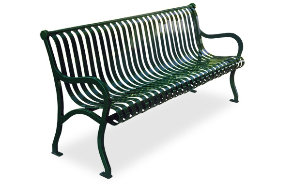 Outdoor Bench Hunter Green Glossy Slatted Metal Contoured Back
